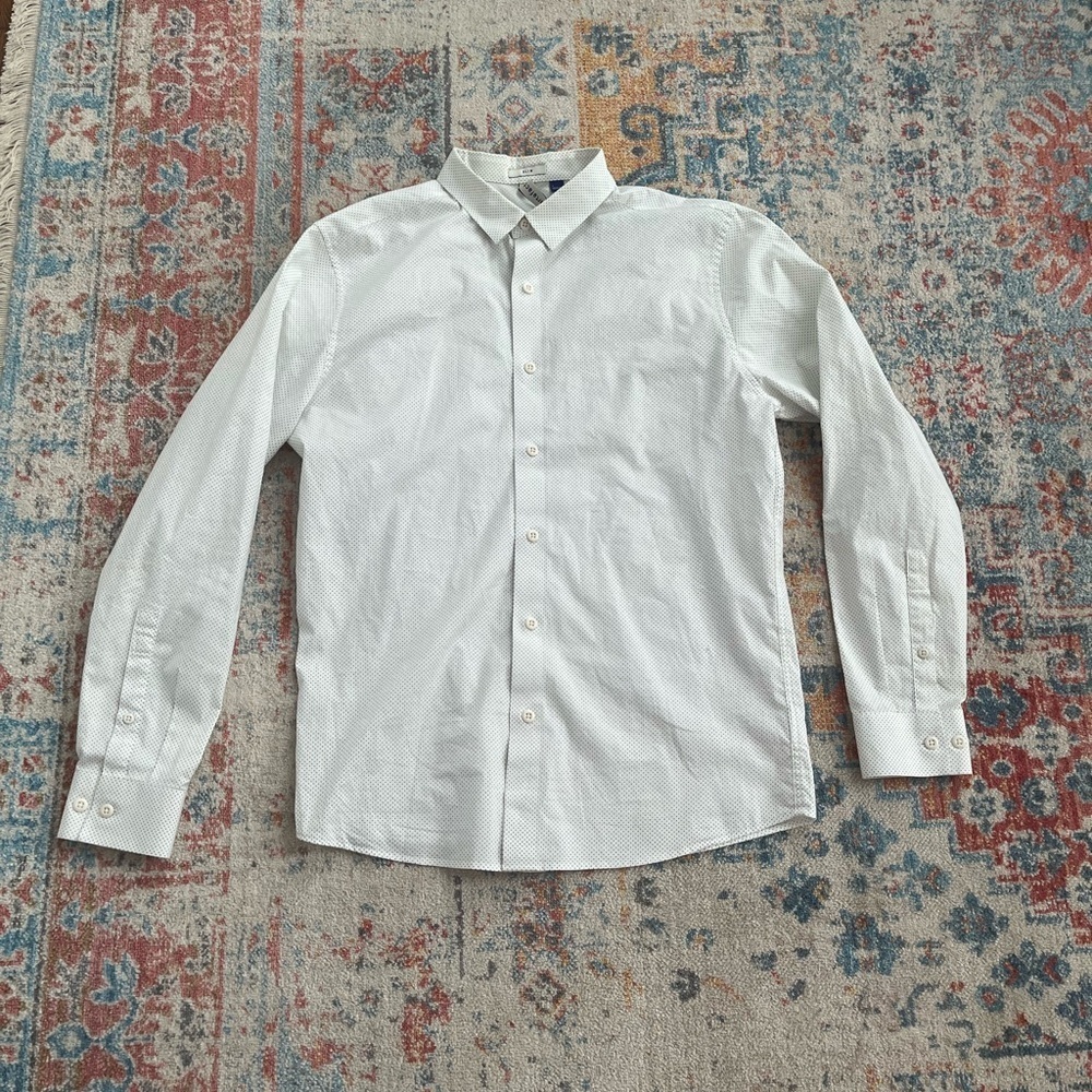 Artefact slim white polka dot button-down shirt